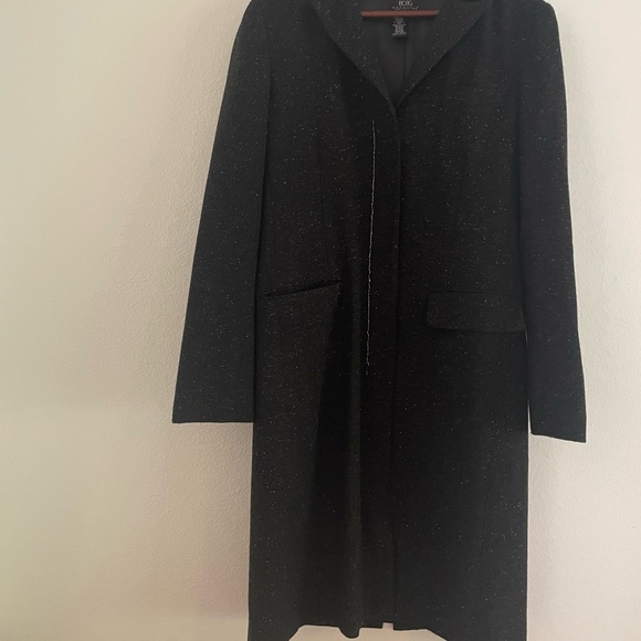 Vintage Y2K BCBG MAXAZRIA charcoal speckled wool trench w/ beading. Size 8 - Picture 3 of 7